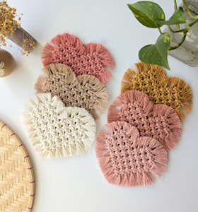 Stylish Heart Shape Macrame Coasters Handmade Table <b>Mats</b> Perfect for Beverage Serving And Romantic Table Decor From India - Product Image 1