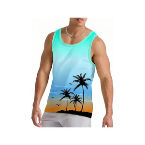 Camiseta sin mangas para hombre, camiseta de playa, camiseta de verano de manga corta con estampado gráfico de secado rápido, logotipo frontal sublimado, para gimnasio y entrenamiento. - Product Image 5
