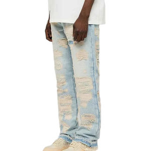 Jean droit déchiré et brodé en denim délavé clair, léger et respirant, nouvelle mode, qualité supérieure, personnalisable OEM - Product Image 6