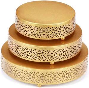 Premium Round Gold Iron <b>Cake</b> Display <b>Stand</b> with Floral Edge Dessert Pedestal for Wedding Reception Birthday Celebration and <b>Cake</b> - Product Image 1