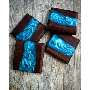 แผ่นรองแก้วไม้ลายธรรมชาติและเรซิ่น ดีไซน์เฉพาะตัว - Product Image 3