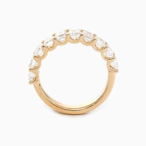 Bague de mariage demi-éternité de luxe en or jaune massif 14 carats avec diamant de laboratoire taille émeraude 4x3mm, à griffes partagées en U – Meilleure vente - Product Image 6