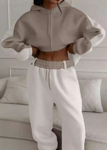 Sweat à capuche personnalisé pour femme, vente en gros, color block, surdimensionné, en polaire, pull d'hiver, streetwear décontracté - Product Image 3