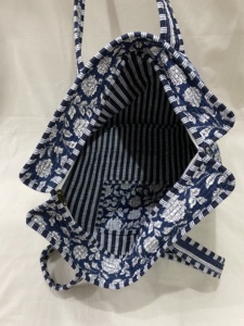 Silkgram Blue Floral Pattern 100% Cotton Textile Shopping <b>Bag</b> with Zipper Closure Long Handle <b>Medium</b> <b>Size</b> Daily Use Rajasthan - Product Image 2