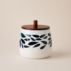 Ensemble de pots en céramique artisanale avec couvercle en bois, motif peint à la main, bocaux de rangement hermétiques, collection élégante pour la décoration du comptoir de cuisine - Product Image 1
