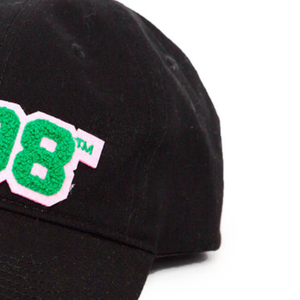 <b>Black</b> Embroidered 1908 <b>Baseball</b> <b>Cap</b> with Green Pink Lettering Patch Adjustable Back Strap Curved Visor Casual Everyday Sports - Product Image 4