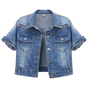 Women's Light Blue <b>Denim</b> <b>Jacket</b> Long Sleeve <b>Crop</b> Top Casual Stonewashed Button Front Winter Vintage Breathable Wear - Product Image 2