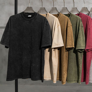 Camiseta de algodón puro transpirable, estilo vintage, lavado ácido, desgastada, personalizada, de peso pesado, para citas, uso diario, informal y actividades al aire libre. - Product Image 1