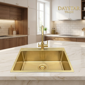 Grifo de cocina rectangular de un solo seno, de latón martillado y cepillado, hecho a mano, fácil de limpiar, de cuatro salidas, marca Daystar Trade. - Product Image 1