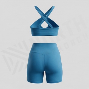ชุดออกกำลังกายพรีเมียมแบบสามชิ้น ผ้าสแปนเด็กซ์/ไนลอน ป้องกันแบคทีเรีย กางเกงเลกกิ้ง กางเกงกีฬาขาสั้น ชุดโยคะ - Product Image 2
