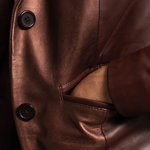 Women Maroon and Metallic Bronze Real <b>Leather</b> <b>Blazer</b> <b>Jacket</b> Slim Fit Premium Sheepskin Two-Tone Formal Casual Business Outerwear - Product Image 5