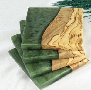 High Quality CustomizeDesign Eco-Friendly <b>Square</b> Ocean Black Epoxy Wood Resin Coaster with Holder - Product Image 2