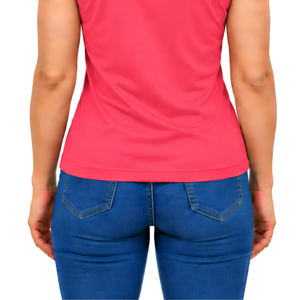 <b>Coral</b> Red Equestrian Sleeveless Patch Collar Polo Shirt for Women Slim Fit Horse Riding Training <b>Top</b> Custom Wholesale Custom - Product Image 6