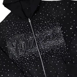 เสื้อฮู้ดซิปปักดาวประดับคริสตัลสีดำพรีเมียม ผ้าฝ้าย 100% นุ่มสบาย ทรงโอเวอร์ไซส์ เป็นมิตรต่อสิ่งแวดล้อม แฟชั่น - Product Image 5