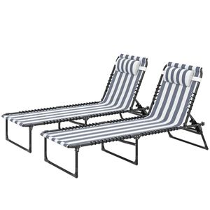 2 Sedie a Sdraio Pieghevoli Blu e Bianche per Prendere il Sole all'Aperto - Product Image 5