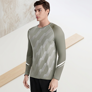 Men's Olive Green <b>Geometric</b> Print Full Sleeve Stand Collar Eco-Friendly Breathable Quick Dry Sports <b>Shirt</b> Regular Autumn Winter - Product Image 2