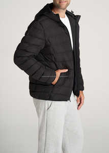 Wholesale Men's <b>Black</b> XL Size Heat Puffer Jacket Customized Tall Heavy High Quality Cotton Filling Winter Season Nonwoven - Product Image 2