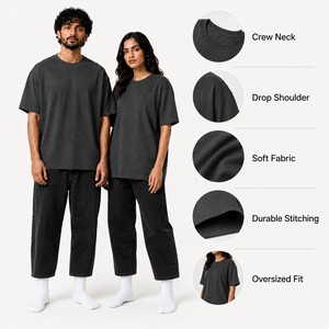 T-shirt oversize à col rond en jersey doux à manches courtes, couleur unie, pour homme, style streetwear décontracté, en coton filé à anneaux, respirant et ajusté - Product Image 1