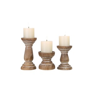 Ensemble de 2 bougeoirs en bois, finition blanchie vieillie, porte-bougie pilier, bougeoir d'église en bois, Noël - Product Image 4