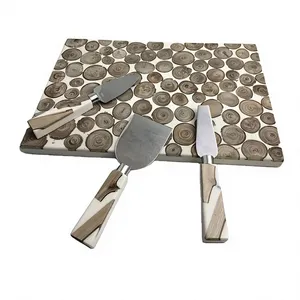 Planche à découper en bois et résine écologique avec couteau à fromage en acier – Idéale pour la maison, l'hôtel, le restaurant – Ustensiles de cuisine et plateau de service - Product Image 1