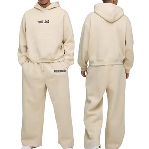 Heavyweight Fleece Blank Oversized Baggy <b>Tracksuit</b> Men Straight Leg Sweatsuits Open Bottom Sweatpants and Hoodie Set - Product Image 1