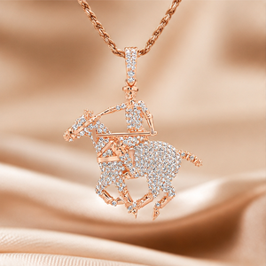 Pendentif Cavalier en Argent 925 Plaqué Or Rose avec Diamant Naturel, Personnalisable, Breloque Hip Hop Tendance pour Fête et Mariage - Product Image 3