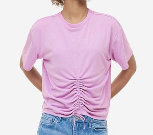 Camisetas Casuales de Manga Corta para Mujer, Corte Ajustado, Cuello Redondo, Satén Ecológico, con Detalle Trenzado en la Parte Delantera - Product Image 1