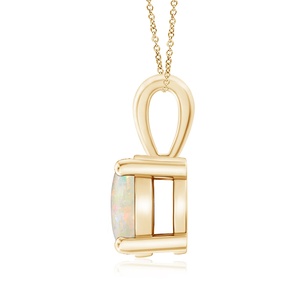 14K <b>Gold</b> Classical Prong-Set Round Brilliant Cut Natural Opal Gemstone Solitaire <b>Pendant</b> Fine Chain Necklace Handmade Jewelry - Product Image 2