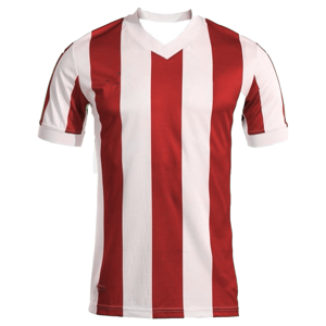 Maillot de football pour homme à rayures rouges et blanches, col en V, manches courtes, polyester respirant, coupe classique, vêtements pour toutes les saisons - Product Image 1