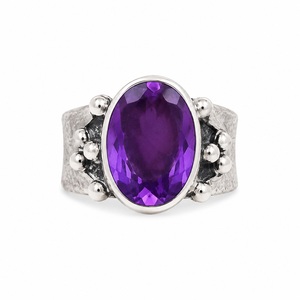 Anillo de Plata de Ley 925 con Amatista Vintage, Hecho a Mano, Gema Natural Púrpura, Joyería de Piedra de Nacimiento de Febrero - Product Image 1
