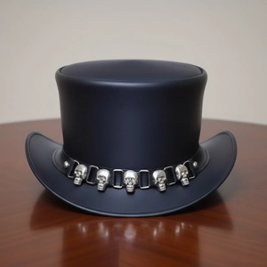 Chapeau haut de forme classique en cuir avec large bord et couronne haute, accessoire de mode pour hommes et femmes - Product Image 1