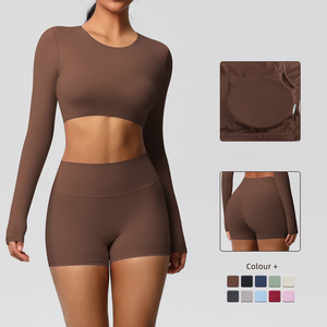 Women 8 Piece Custom <b>Yoga</b> Gym Sets with Long Sleeve <b>Jacket</b> Sports Bra Shorts Tops Stretch Fitness Leggings Ladies Wear Wholesale - Product Image 2