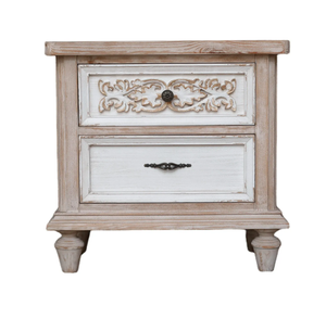 Elegante mesita de noche rústica de madera de mango estilo francés provincial, hecha a mano, con cajón de almacenamiento. - Product Image 3