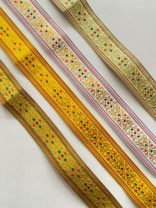 ริบบิ้นแจ็คการ์ดขนาด 4 ซม. ลายก้างปลาสมมาตร ดิ้นด้ายทอง โพลีเอสเตอร์ 100% สำหรับของตกแต่งบ้าน ผ้าตกแต่งหน้าต่าง กระเป๋า/เข็มขัด - Product Image 3