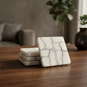 Posavasos Cuadrados de Piedra con Patrón de Mármol Natural, Antideslizantes, para Mesa de Comedor, Diseño Moderno, 10 mm de Grosor - Product Image 2