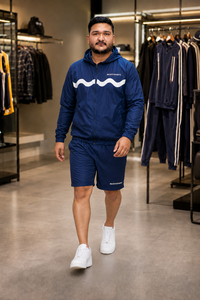 REXFIT SPORTS 2026 Wholesale <b>Men</b>’s Navy Blue Nylon Hooded Windbreaker <b>Jacket</b> and Shorts Set Custom Logo Sportswear - Product Image 6