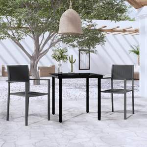 Juego de Comedor de Jardín de Acero con Recubrimiento de Polvo Negro, Diseño Estándar para Exteriores - Product Image 1