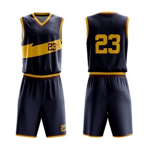 Ensemble de maillots de basket-ball sublimés personnalisés, noir et or, col en V, sans manches, maille respirante, pour hommes adultes, numéro d'équipe 23 - Product Image 1