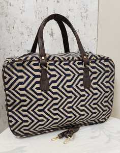 Geometric Woven Tote <b>Bag</b> Anti-Theft Zipper Shoulder Handbag <b>Large</b> Capacity Travel Carryall with Pouch - Product Image 2