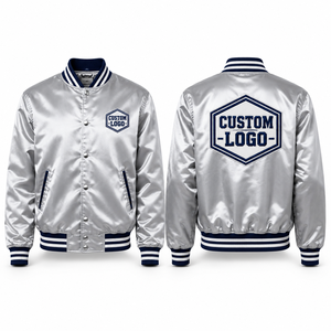 Wholesale Satin <b>Jacket</b> Cuffs Waistband Snap Button Zipper Closure Bomber Varsity Streetwear Fashion Casual <b>Mens</b> Womens Oversized - Product Image 4