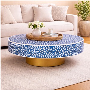 Mesa de Centro Redonda de Diseño Ecológico con Incrustaciones de Hueso, Hecha a Mano con Decoración de Muebles Modernos Multifuncionales - Product Image 5