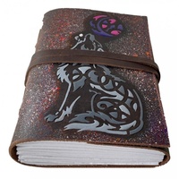 Journal en cuir fait main Grimoire, motif loup hurlant, papier écologique Wiccan, 7x5 pouces, couverture beige, sorcellerie, païen, celtique