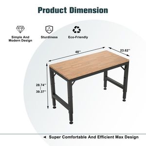 48\" Heavy Duty Adjustable Woodworking Workbench Rubber Wood Shop Table 2000 Lbs Capacity 2000 Lbs Capacity Hardwood Benches - Product Image 5
