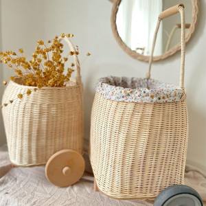 Panier de transport en rotin à roulettes, tressé naturellement, économique, sac de voyage, panier de poussette - Product Image 6