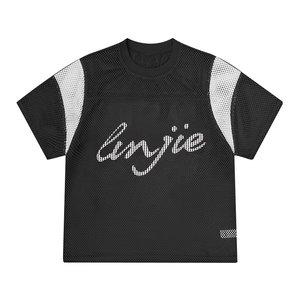 Camiseta de malla con bloques de color personalizados para hombre, manga corta, 100% poliéster, secado rápido, estilo urbano, camiseta de fútbol con paneles de malla abierta - Product Image 6