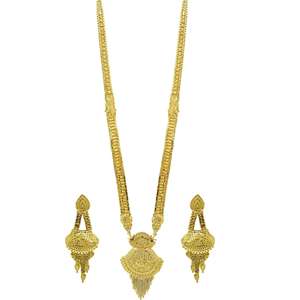 ชุดเครื่องประดับทองชุบไมครอน 14K 18K 24K แบบยาว ขายส่ง, สร้อยคอแฟชั่น, ชุดเครื่องประดับเจ้าสาวแบบยาวลายดอกไม้ดั้งเดิม - Product Image 2