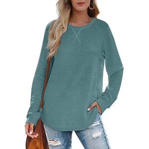 Sudadera de manga larga con cuello redondo y bolsillos para mujer, top informal de punto, ropa de otoño - Product Image 2