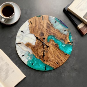 Teal Resin River Wood Wall <b>Clock</b> Modern Coastal Home Decor Wooden <b>Clock</b> - Product Image 5