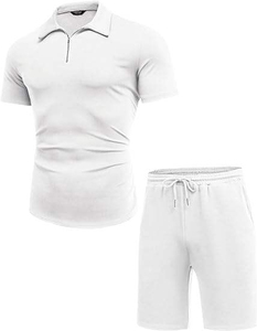 Nuevo conjunto de pantalones cortos tipo polo transpirables para hombre, diseño moderno, estilo casual, conjunto deportivo de color sólido, conjunto de 2 piezas para hombre - Product Image 1
