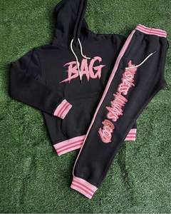 Ensemble de survêtement Bag Chasing SZN noir et orange, sweat à capuche brodé et pantalon, unisexe, streetwear, longueur intégrale, tenue décontractée d'automne - Product Image 5